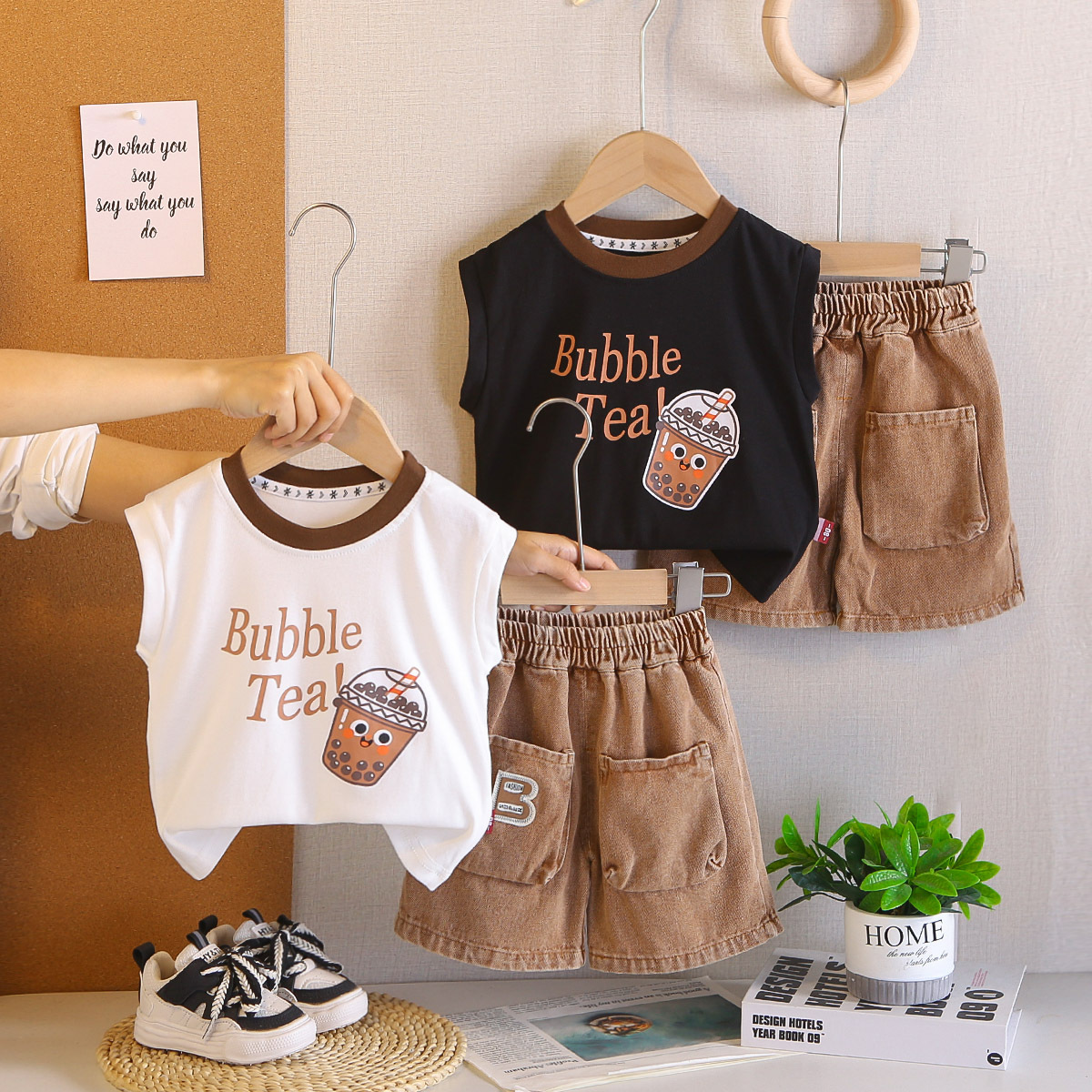 Boys Summer Casual Round Neck Suit 2026 New Baby and Kidsren Cartoon Sleeveless Vest Two-Piece Set Trendy Delivery