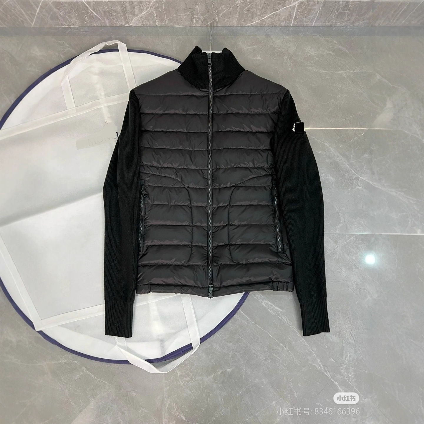 2025蒙口新品大口袋立领针织毛线拼接绗缝袖圈羽绒服男士夹克外套