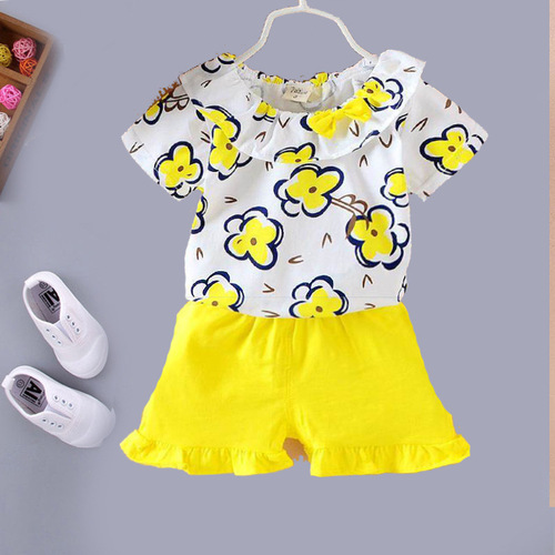 Summer 2024 New Children's Short-Sleeve Wrinkled Two-Piece Set for 0-3.5-Year-Old Girls, Sweet Set, Dropshipping One Piece