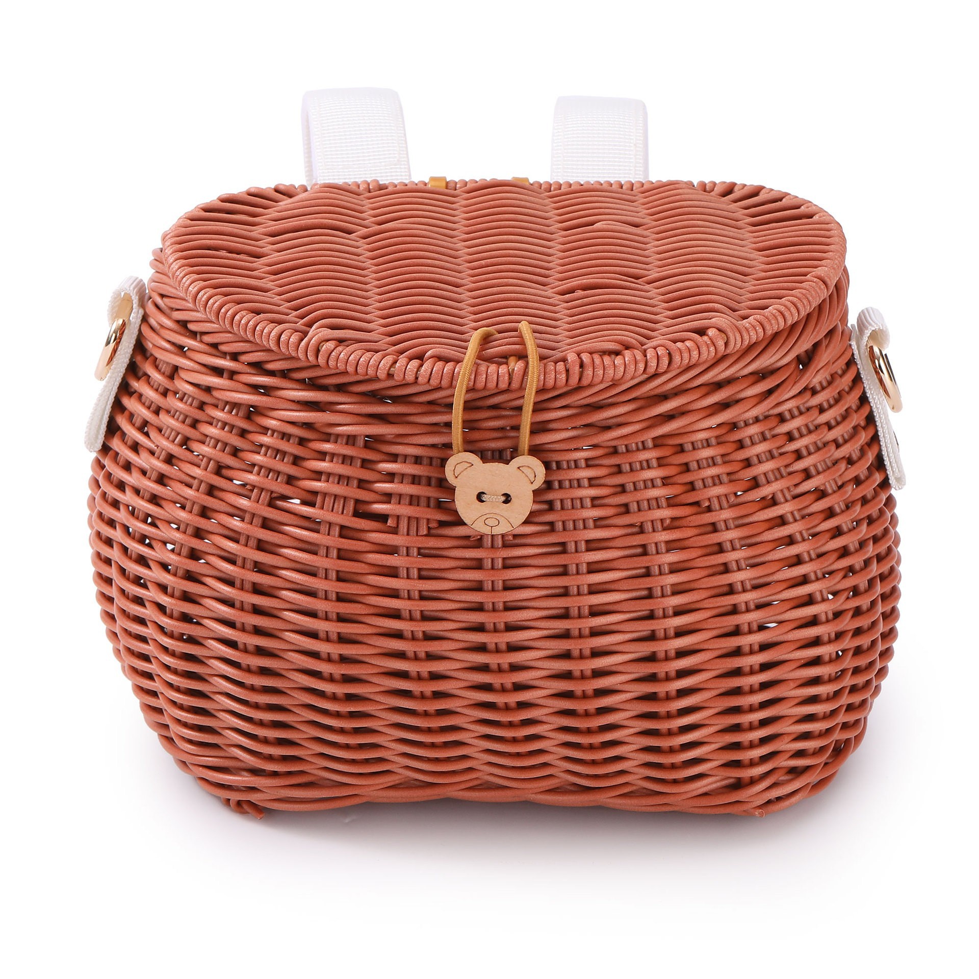 Nuevo estilo de ratán como coche cesta con tapa tejida a mano bolso crossbody mochila niños bolsa de bicicleta cesta frontal almacenamiento