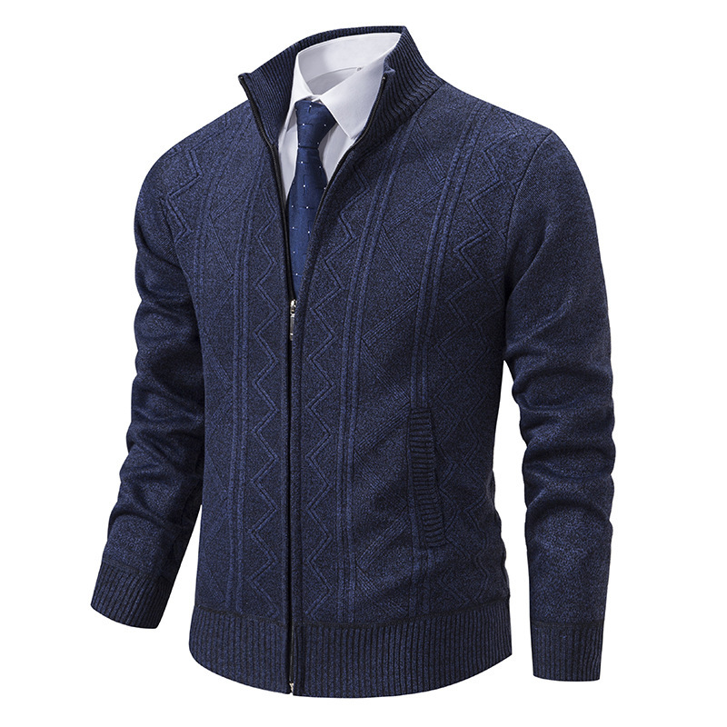 Autumn and Winter Men's Middle-Aged Stand-Up Collar Cardigan Cross-Border Casual Men's Cardigan Sweater Jacket Stand-Up Collar Knitted Thickened Warm