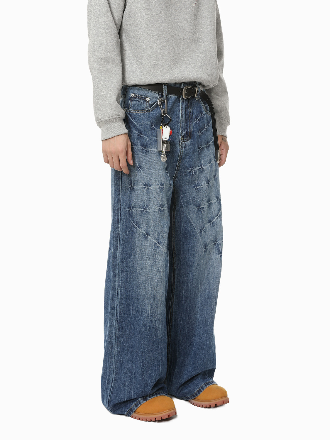 MTLCLOTHES Hombres| Nicho Street Vibe Lightning Pattern Fashion Heavy Duty White White Wide Leg Straight Jeans