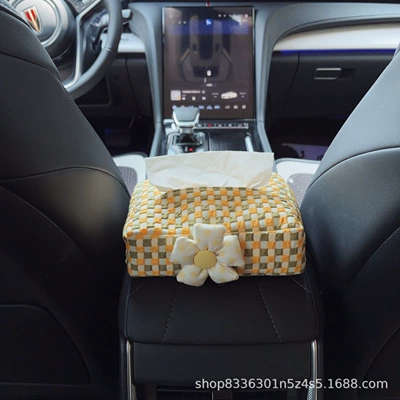 trash bin decoration, Car tissue box/set - yellow-flowers-yellow-green-bubble-pattern-tissue-box-armrest-box-version