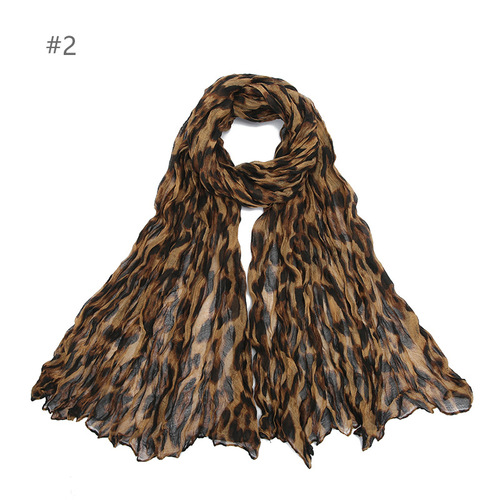 Cross-border Breathable Voile Wrinkle Print Classic Leopard Print Crushed Twist Women's Baotou Scarf Silk Scarf One Piece Dropshipping