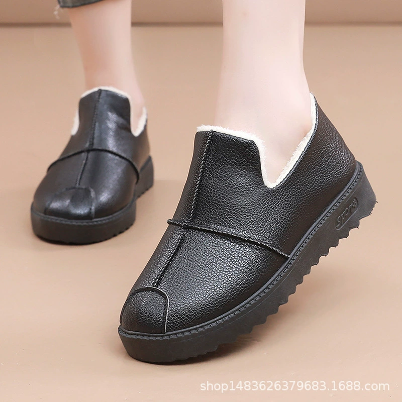 Ботильоны из утолщенной кожи, женская обувь с хлопковой подкладкой, теплая старая Пекинская Тканевая обувь, обувь на хлопковой подкладке, Повседневная нескользящая обувь для мам, зимние сапоги