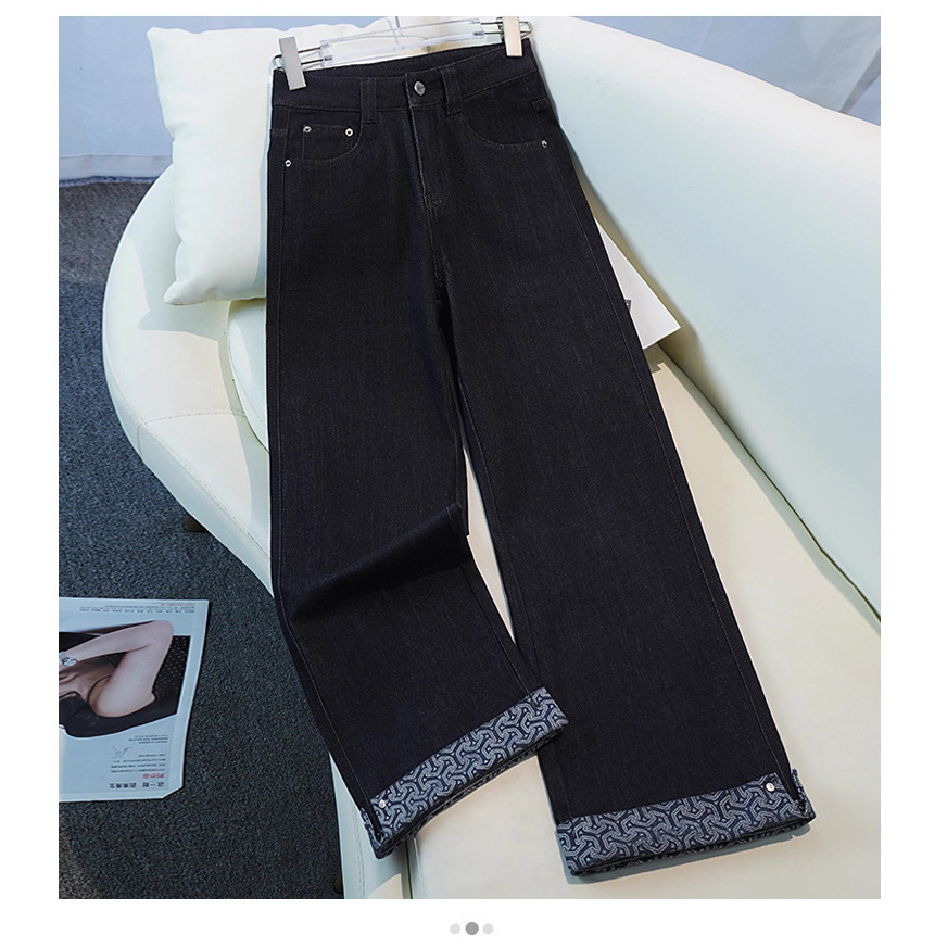 九分直筒牛仔裤女2025秋季薄款新款时尚显瘦印花卷边直筒休闲裤