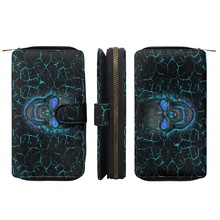 2023新款蓝色火焰骷髅头图案印花来图制定多夹层女士长方形钱包