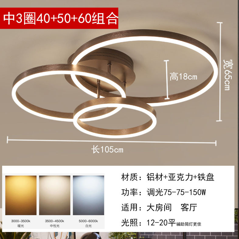 中山照明器具、一件代発送、寝室用天井照明、多円形黒白金リング型リビングルーム大型照明|undefined