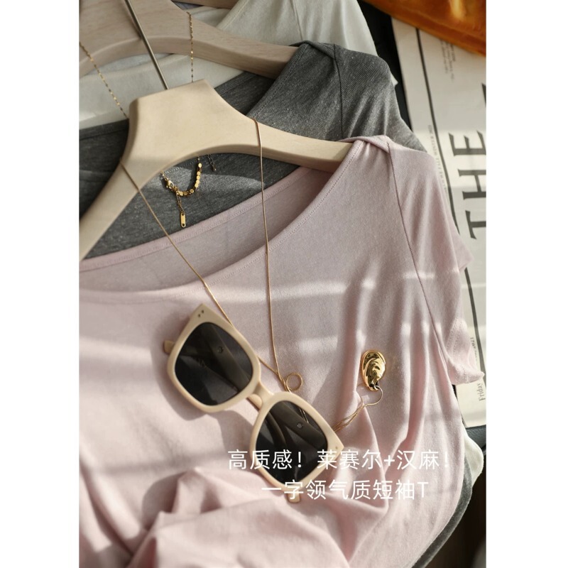 High-Quality! Lyocell + Hemp, Refreshing and Breathable Boat-Neck T-Shirt, Elegant and Slimming, Women's Summer New Style H051206 High-Quality! Lyocell + Hemp, Refreshing and Breathable Boat-Neck T-Shirt, Elegant and Slimming, Women's Summer New Style H051206