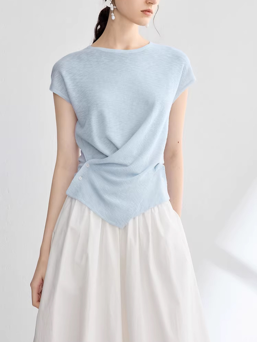 Vòng cổ nữ dây mảnh thiết kế đan ngắn phong cách vintage — xanh lam, màu trắng