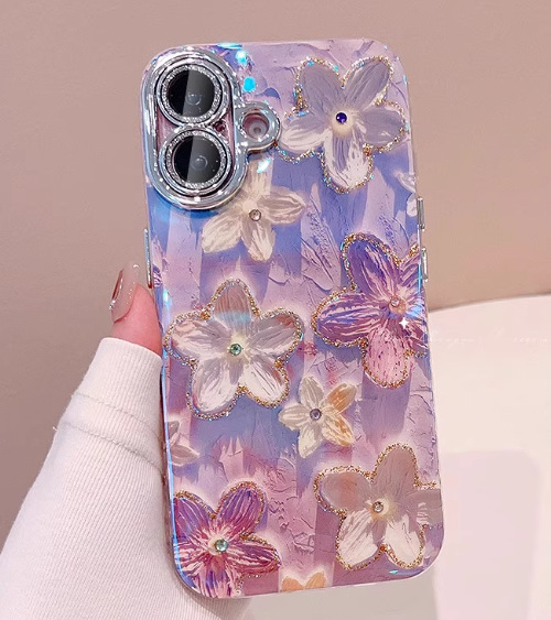 Azul estilo coreano pintura al óleo IPhone14/15ProMax lente todo incluido Apple 13 caja del teléfono para IP12/11