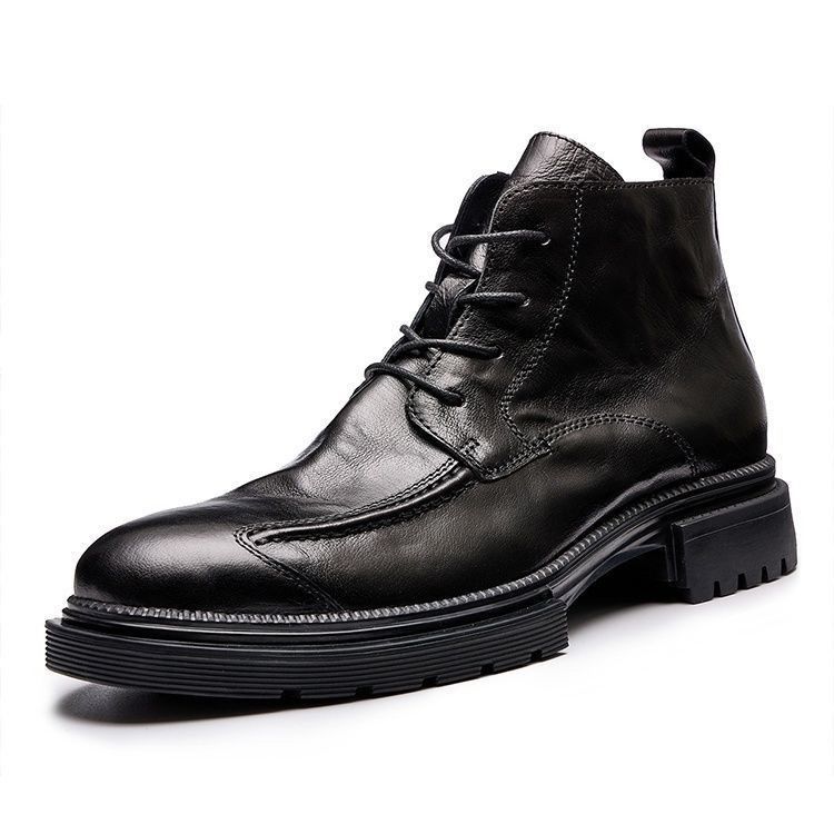 Botas altas con cremallera Botines redondos con suela de plataforma para hombres mayores_voghion.com