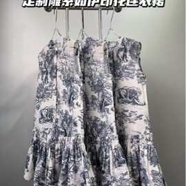 高品质同款连衣裙甜美丛林图案墨染连衣裙显白显瘦富家千金穿搭