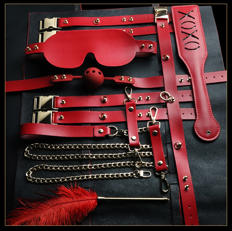SM Obedience 9-Piece Bondage Set in Pink with PU Leather Nipple Clamps and Handcuffs — detail image 22