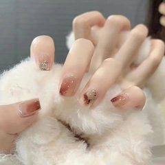 Early autumn white short nail art nail, detachable, graffiti, two-color gradient, wearable false nails, complete set