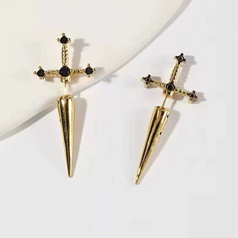 Серьги винтажные gothic, ретро крест с шипом и камнями «diamond», разные цвета