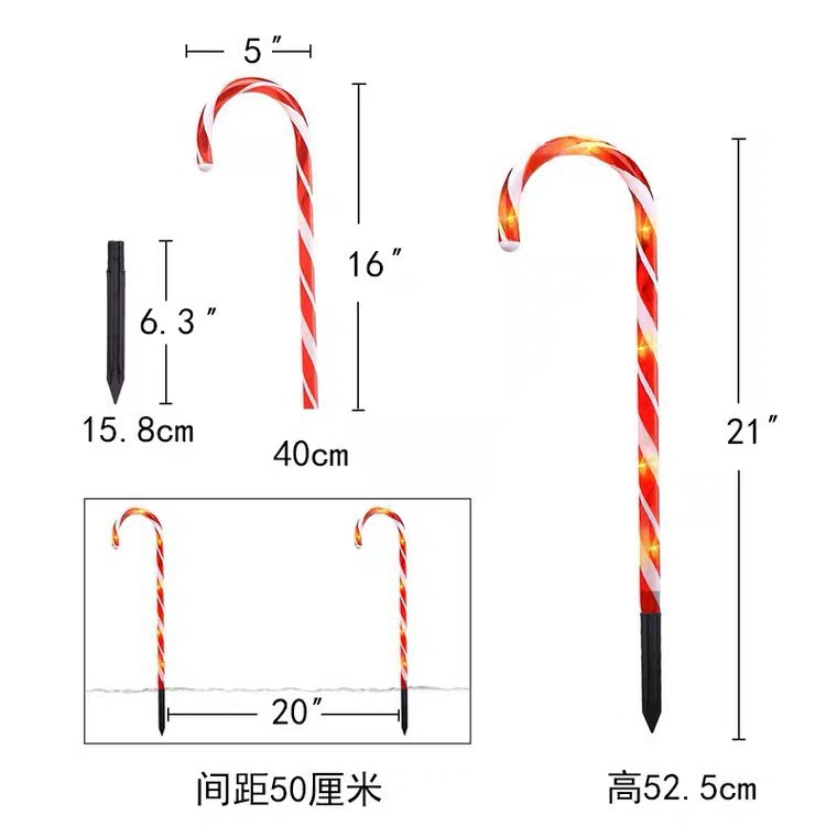 led圣诞节糖果手杖太阳能地插灯庭院花园装饰圣诞节拐杖地插彩灯详情2