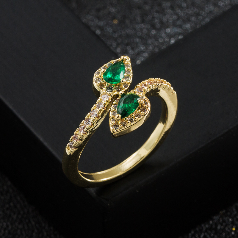 Fashion Copper Plated Real Gold Micro Inlaid Green Zircon Ring Wholesale display picture 5