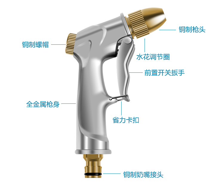 High-pressure car wash water gun, household water gun, retractable hose, car brush, nozzle, flower watering set