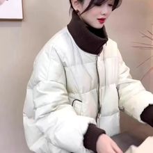 爆款清仓羽绒棉服女2025冬季撞色针织拼接棉袄韩版小香风加厚外套