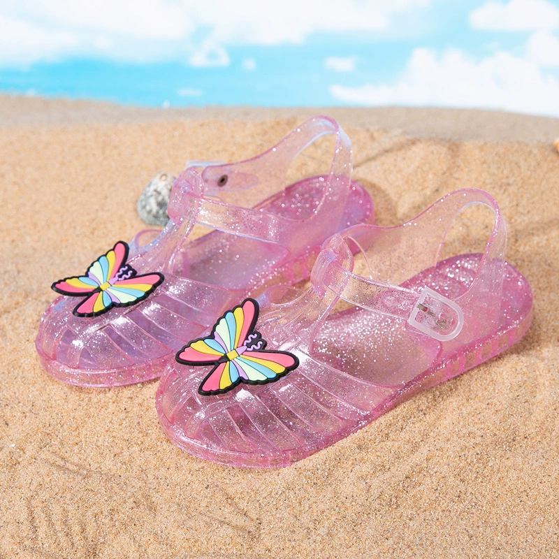 Sandals, cartoon shoes for princess with butterfly, children's beach footwear