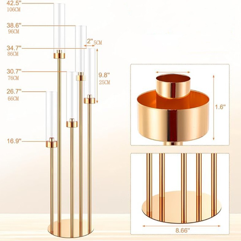 Accesorios de boda transfronterizos de hierro forjado galvanizado de oro candelabros de fiesta de decoración de mesa de boda