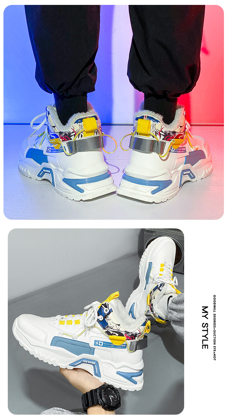 Scarpe invernali alte da uomo in velluto caldo, due sport per ragazzi, adolescenti, con pelliccia integrata, in cotone, per la protezione dal freddo_voghion.com