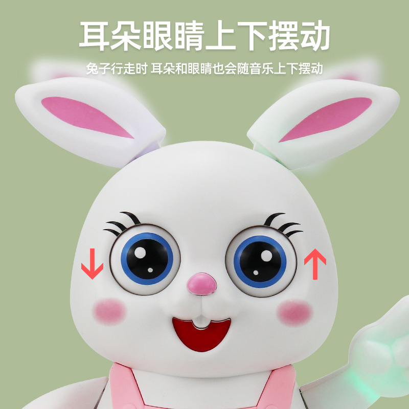 Nuevo estilo transfronterizo, canto eléctrico y baile para niños, lindo y divertido juguete de conejo, puesto de juguete luminoso eléctrico para niños al por mayor