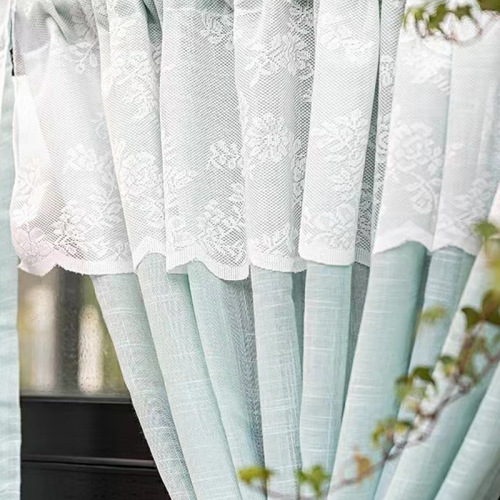 Small fresh solid color bamboo linen lace coffee curtain cabinet wardrobe blocking door curtain bay window short curtain finished product