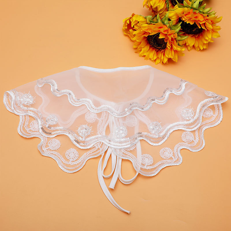 Blanco hilo de plata en línea bordado corbata decoración de la atmósfera de vestir vestido camisa collar flores