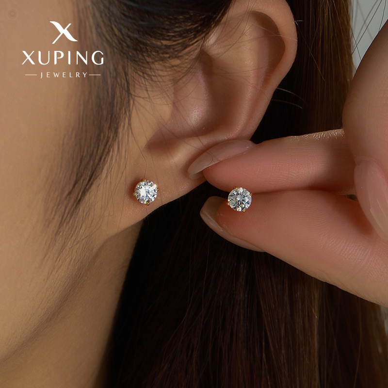 Pendientes de botón con circonita de aleación – joyería minimalista en color dorado unisex