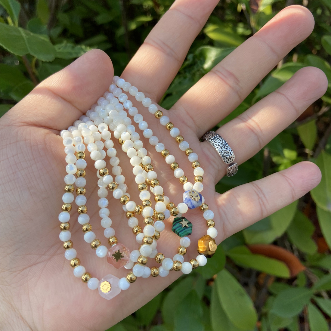 Original Design Devilu0027S Eye Star Heart Shape Stainless Steel natural stone Shell Necklace 1 Piec