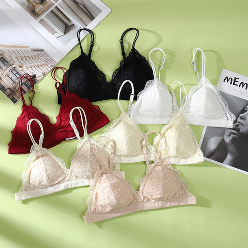 French style bra without wires, sexy lace summer thin bra, large breasts showing small triangle cup underwear for women wholesale