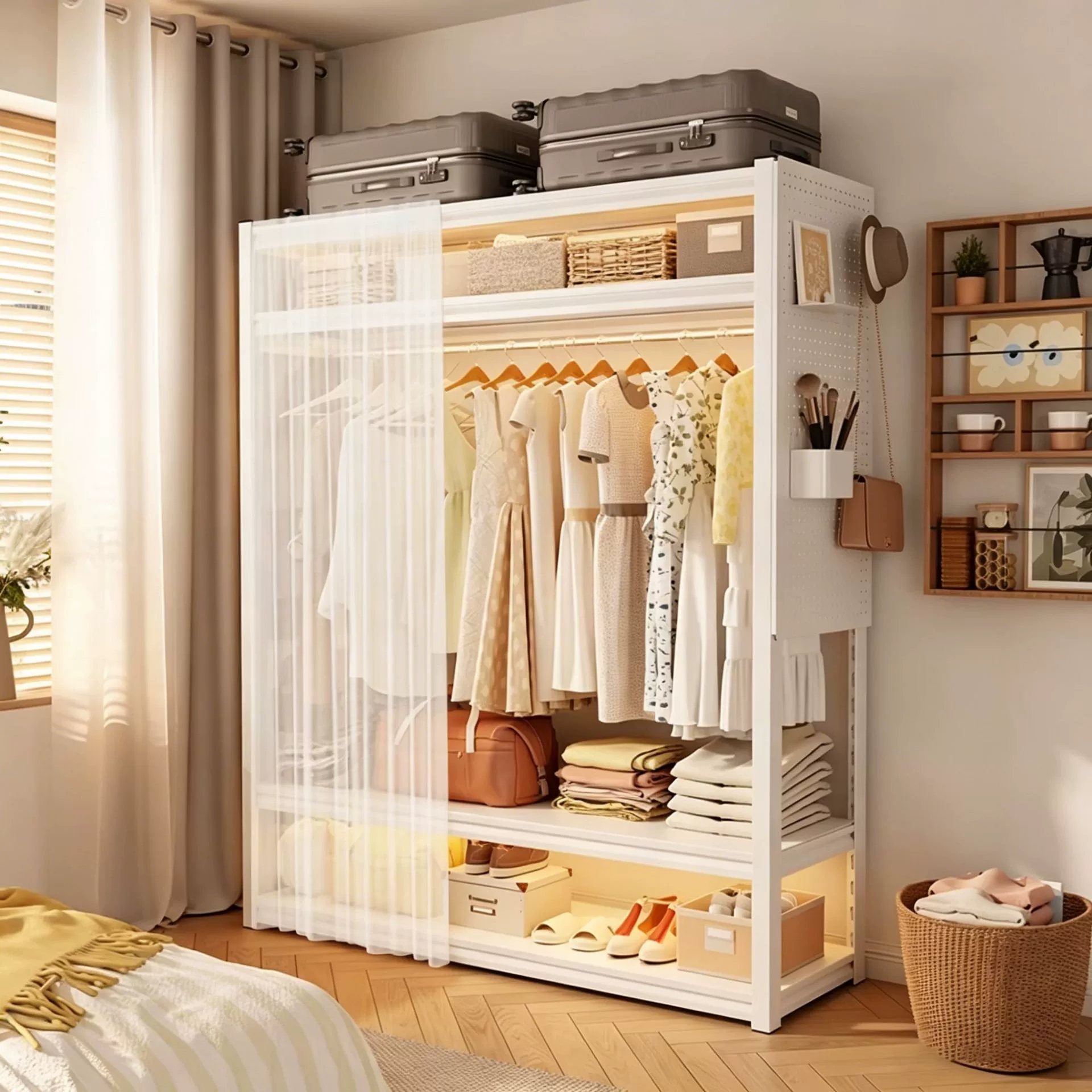 Wardrobe Closet Wardrobe Shelf Rack Freestanding Home from Yomiego