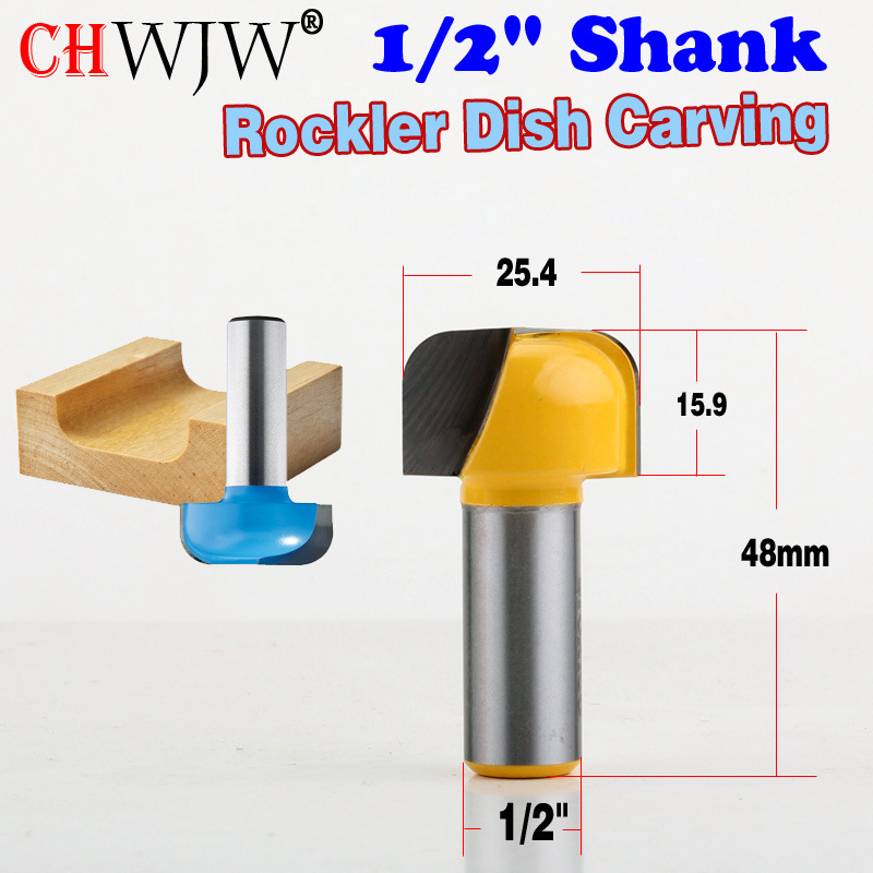 雕刻机木工铣刀1/2柄（12.7MM）双弧圆底刀1/2*1英寸25.4mm
