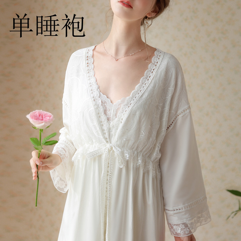 New Pajamas, Palace Style, Retro Princess, Spring and Autumn Long-Sleeved Long Skirt, Home Wear, Sexy Women's Lace Nightgown