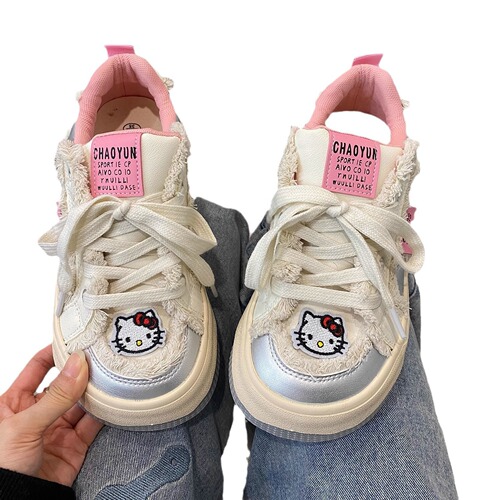 Hello Kitty White Sneakers for Girls, Spring Season, Instagram Fashion, Versatile Student Style, High-Artistic Campus Trend