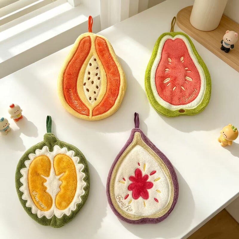 New Fruit-Themed Guava, Durian, and Papaya Hand Towels for Kitchen and Bathroom, Cute Thickened Hanging Towels, Gift Items