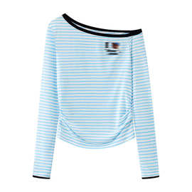 2026夏季新款女装设计师款条纹鱼子酱碎钻长袖T恤上衣RK31001103