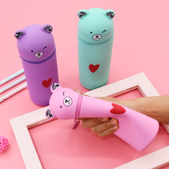 Bear Creative Stationery Pencil Case Student Supplies Pen Pot Festival Gift Beauty Storage Box Silicone Portable Pencil Box