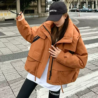 短款加厚棉服女2026年冬季新款韩版时尚宽松连帽设计感派克服外套