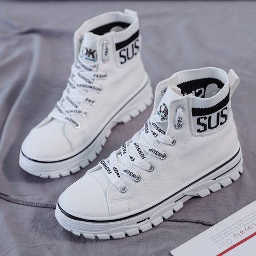 ins high-top canvas shoes for women 2024 spring new Korean version student sneakers women's thick-soled platform casual shoes 1115