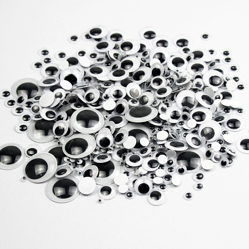 Глазки-голы, движения глазок, пластиковые самоклейки и пришивные, размеры 0,6–3,5 см