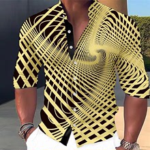 2023跨境男裝暈眩多色3D數碼印花撞色圓領長襯衫 歐美男式