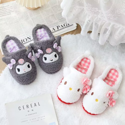 Japanese-style cartoon Kulumi, Ugly Fish, Cinnamon Dog-themed Headband Home Cotton Slippers for Indoor Floor, Half-Covering Heel Design