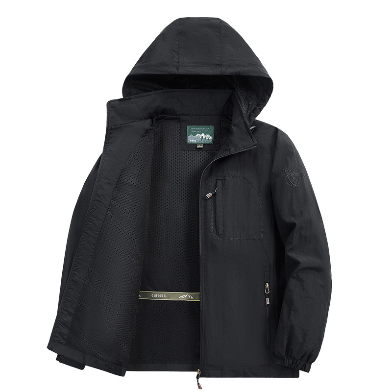 Men's Spring and Autumn Sports Jacket, Casual, Suitable for Middle-Aged and Elderly, with Detachable Hood, Windproof, Waterproof, Workwear, Functional Outerwear