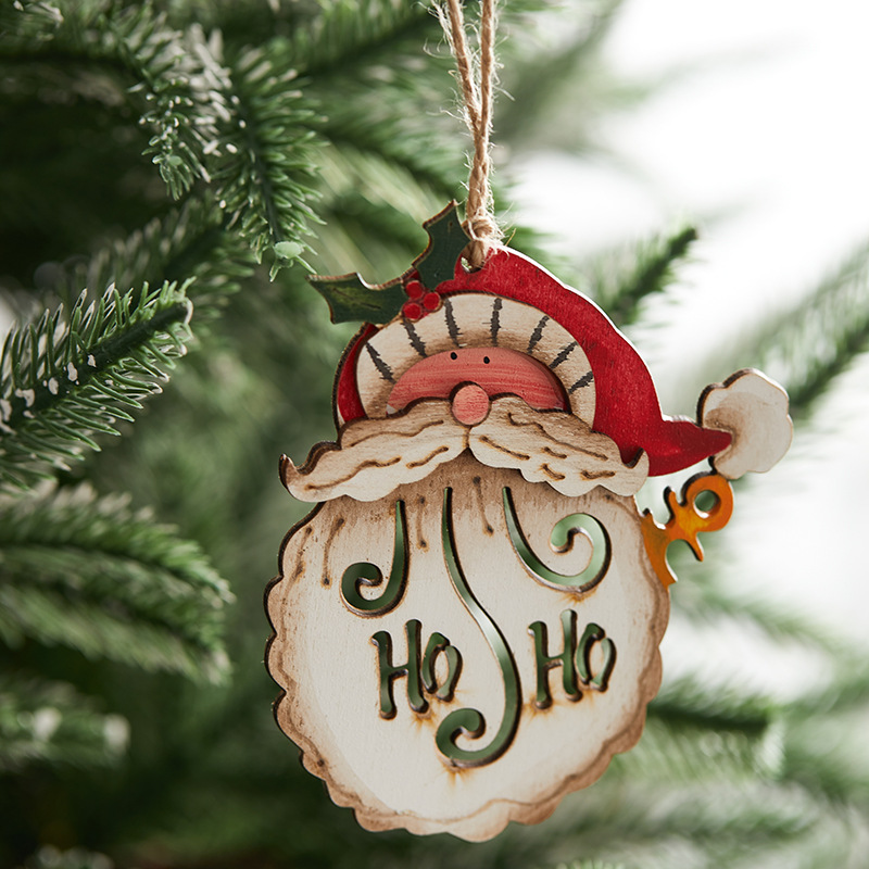 Madera de 10cm madera Santa colgante decoración de Navidad pintada a mano vieja colgante colgante de árbol de Navidad