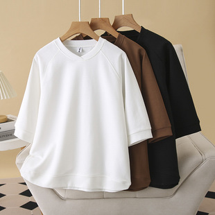 plus size Sweatshirt Women's Seven-point Sleeve 2025 Spring New Style Fat Sister Simple Solid Color Raglan Sleeve Loose Belly Covering Top