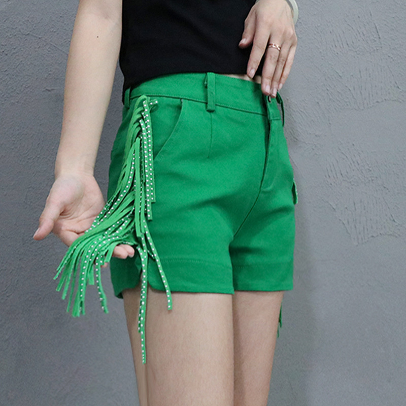 Tassel Shorts Women's Diamond-encrusted Candy Color New Korean Style Fashion Sexy Mid-waist Dance Pants Denim Hot Pants for Outer Wear