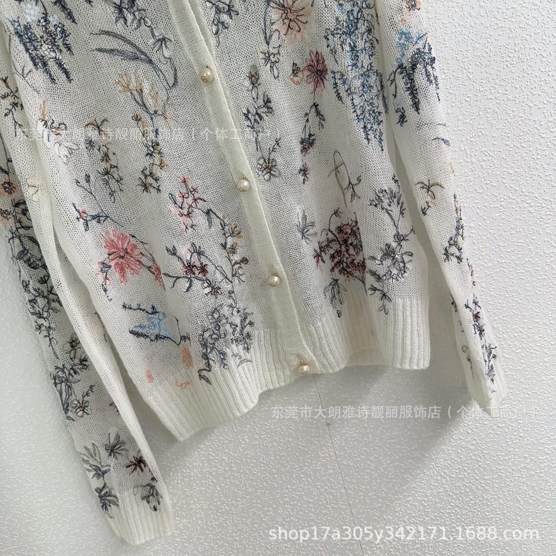 Dio High Edition CD Home 25 春夏新作 花柄・植物・ヒトデ刺繍 Vネック長袖ニットカーディガントップス|undefined